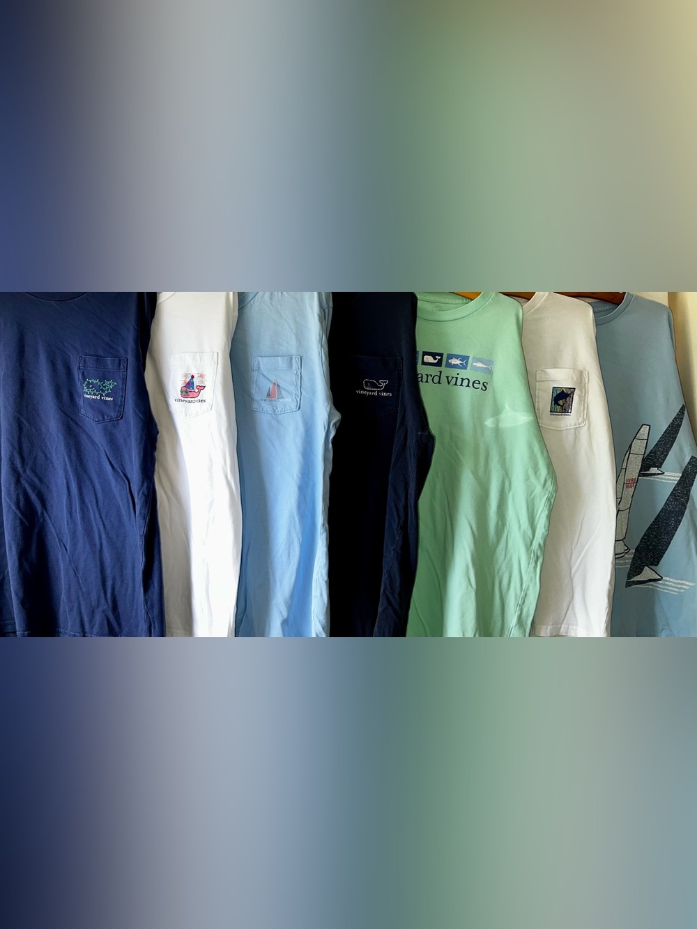 7 Vineyard Vines BOYS XL Long-Sleeve Pocket Tees — Navy, White, Light Blue, Mint